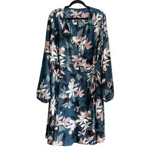 City Chic Luna Floral Tie Waist Long Sleeve Lightweight Wrap Dress Size 22